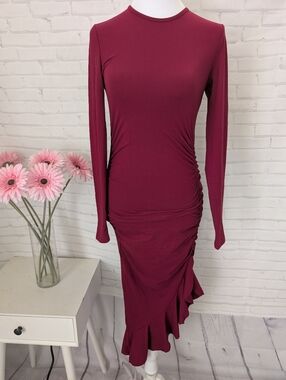 NWT Yozy Long Sleeve Ruched Burgundy Midi Dress